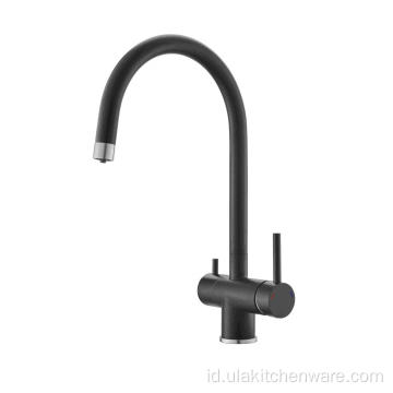 Faucet dapur hitam tiga arah untuk wastafel granit